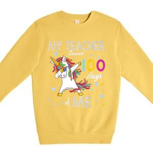 My Teacher Survived 100 Days Of Me 100th Day School Unicorn Cool Gift Premium Crewneck Sweatshirt