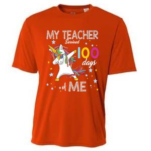 My Teacher Survived 100 Days Of Me 100th Day School Unicorn Cool Gift Cooling Performance Crew T-Shirt