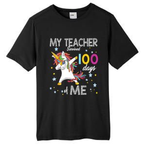 My Teacher Survived 100 Days Of Me 100th Day School Unicorn Cool Gift Tall Fusion ChromaSoft Performance T-Shirt