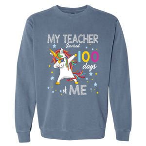 My Teacher Survived 100 Days Of Me 100th Day School Unicorn Cool Gift Garment-Dyed Sweatshirt