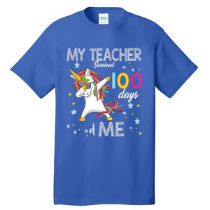 My Teacher Survived 100 Days Of Me 100th Day School Unicorn Cool Gift Tall T-Shirt