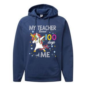 My Teacher Survived 100 Days Of Me 100th Day School Unicorn Cool Gift Performance Fleece Hoodie