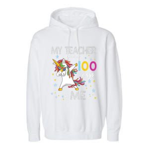 My Teacher Survived 100 Days Of Me 100th Day School Unicorn Cool Gift Garment-Dyed Fleece Hoodie