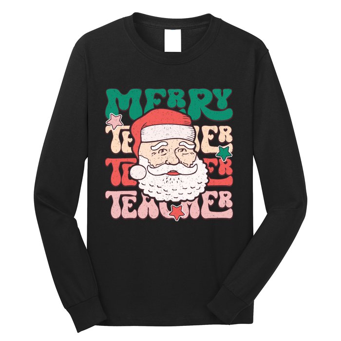 Merry Textured Santa Graphic Long Sleeve Shirt