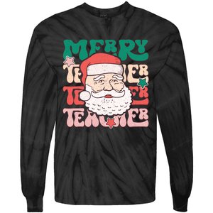 Merry Textured Santa Graphic Tie-Dye Long Sleeve Shirt