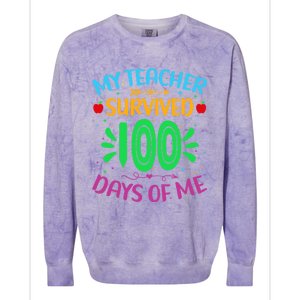 My Teacher Survived 100 Days Of Me Funny 100th Day Of School Gift Colorblast Crewneck Sweatshirt