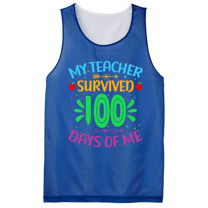 My Teacher Survived 100 Days Of Me Funny 100th Day Of School Gift Mesh Reversible Basketball Jersey Tank