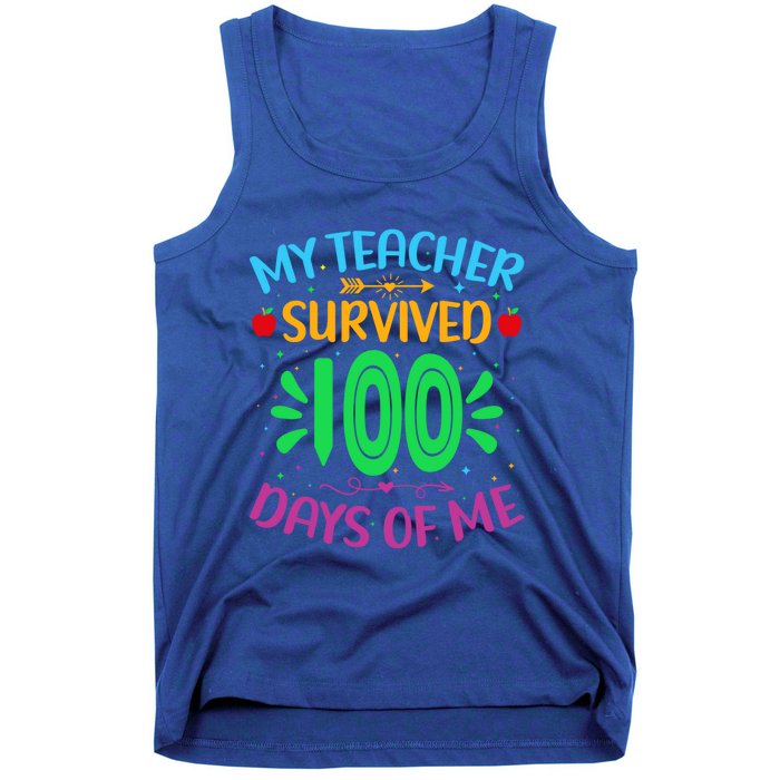 My Teacher Survived 100 Days Of Me Funny 100th Day Of School Gift Tank Top