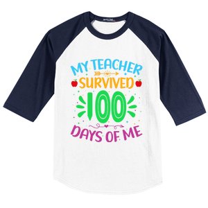 My Teacher Survived 100 Days Of Me Funny 100th Day Of School Gift Baseball Sleeve Shirt