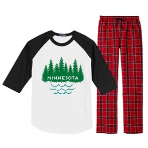 Minnesota Tree Silhouette Lakes Nature Souvenir Graphic Raglan Sleeve Pajama Set