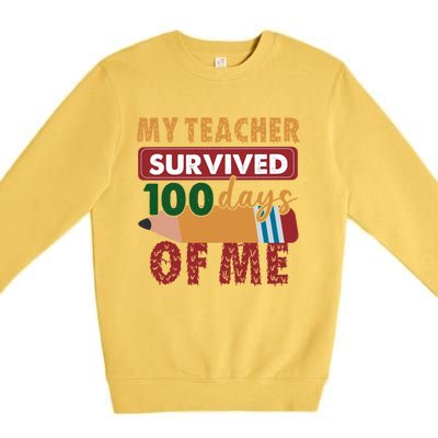 My Teacher Survived 100 Days Of Me Funny Student 100 Days Gift Premium Crewneck Sweatshirt