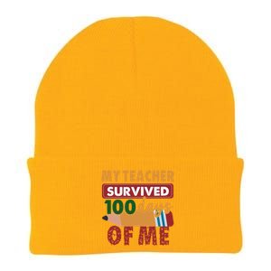 My Teacher Survived 100 Days Of Me Funny Student 100 Days Gift Knit Cap Winter Beanie