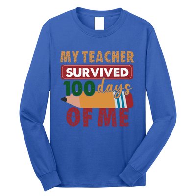 My Teacher Survived 100 Days Of Me Funny Student 100 Days Gift Long Sleeve Shirt