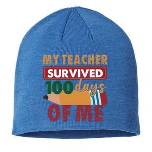 My Teacher Survived 100 Days Of Me Funny Student 100 Days Gift Sustainable Beanie