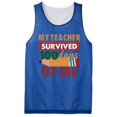 My Teacher Survived 100 Days Of Me Funny Student 100 Days Gift Mesh Reversible Basketball Jersey Tank