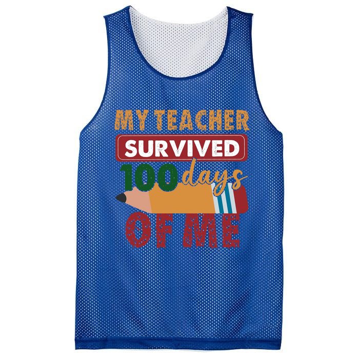 My Teacher Survived 100 Days Of Me Funny Student 100 Days Gift Mesh Reversible Basketball Jersey Tank