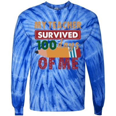 My Teacher Survived 100 Days Of Me Funny Student 100 Days Gift Tie-Dye Long Sleeve Shirt