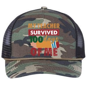 My Teacher Survived 100 Days Of Me Funny Student 100 Days Gift Retro Rope Trucker Hat Cap