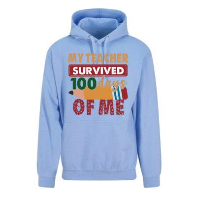 My Teacher Survived 100 Days Of Me Funny Student 100 Days Gift Unisex Surf Hoodie