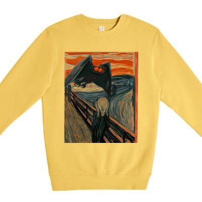 Mothman The Scream Mashup WV Cryptid Art Premium Crewneck Sweatshirt