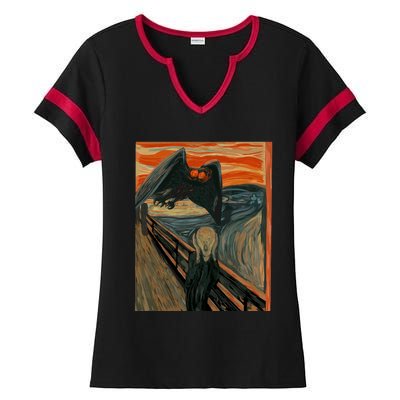 Mothman The Scream Mashup WV Cryptid Art Ladies Halftime Notch Neck Tee