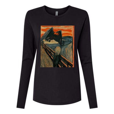 Mothman The Scream Mashup WV Cryptid Art Womens Cotton Relaxed Long Sleeve T-Shirt