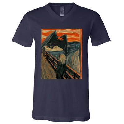 Mothman The Scream Mashup WV Cryptid Art V-Neck T-Shirt