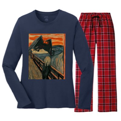 Mothman The Scream Mashup WV Cryptid Art Women's Long Sleeve Flannel Pajama Set 