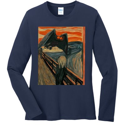 Mothman The Scream Mashup WV Cryptid Art Ladies Long Sleeve Shirt