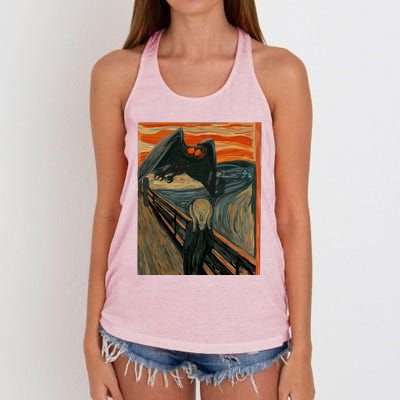 Mothman The Scream Mashup WV Cryptid Art Women's Knotted Racerback Tank