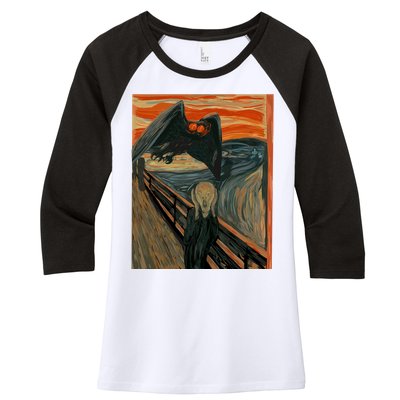 Mothman The Scream Mashup WV Cryptid Art Women's Tri-Blend 3/4-Sleeve Raglan Shirt