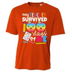 My Teacher Survived 100 Days Of Me In School Funny Students Gift Cooling Performance Crew T-Shirt