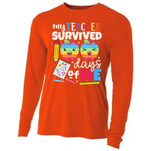 My Teacher Survived 100 Days Of Me In School Funny Students Gift Cooling Performance Long Sleeve Crew