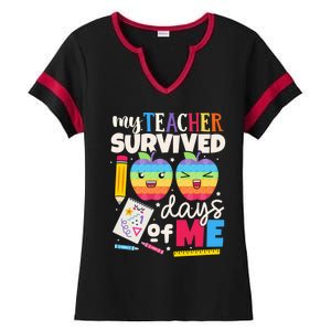 My Teacher Survived 100 Days Of Me In School Funny Students Gift Ladies Halftime Notch Neck Tee