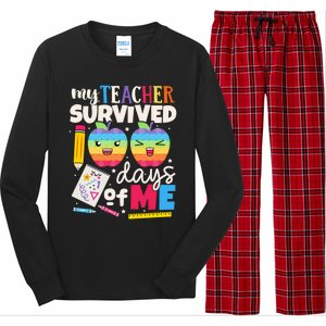 My Teacher Survived 100 Days Of Me In School Funny Students Gift Long Sleeve Pajama Set