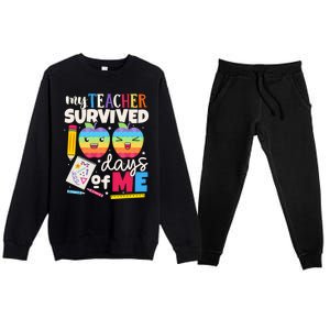 My Teacher Survived 100 Days Of Me In School Funny Students Gift Premium Crewneck Sweatsuit Set