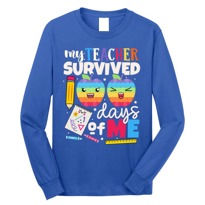 My Teacher Survived 100 Days Of Me In School Funny Students Gift Long Sleeve Shirt