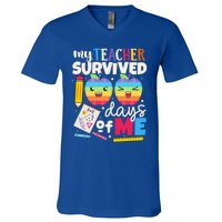 My Teacher Survived 100 Days Of Me In School Funny Students Gift V-Neck T-Shirt