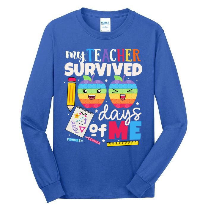 My Teacher Survived 100 Days Of Me In School Funny Students Gift Tall Long Sleeve T-Shirt