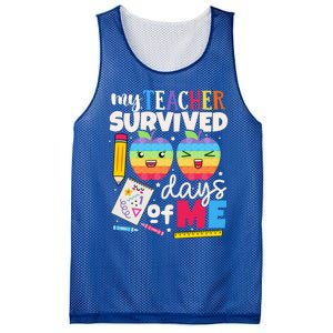 My Teacher Survived 100 Days Of Me In School Funny Students Gift Mesh Reversible Basketball Jersey Tank