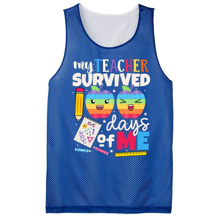 My Teacher Survived 100 Days Of Me In School Funny Students Gift Mesh Reversible Basketball Jersey Tank