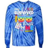 My Teacher Survived 100 Days Of Me In School Funny Students Gift Tie-Dye Long Sleeve Shirt