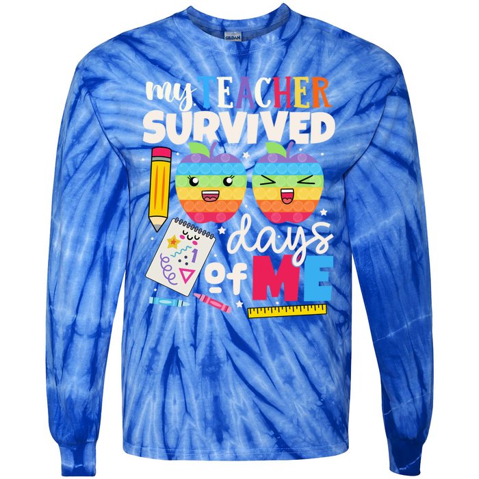 My Teacher Survived 100 Days Of Me In School Funny Students Gift Tie-Dye Long Sleeve Shirt