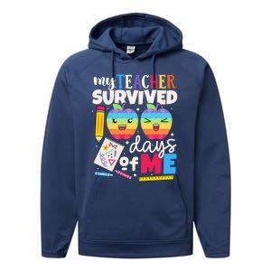 My Teacher Survived 100 Days Of Me In School Funny Students Gift Performance Fleece Hoodie