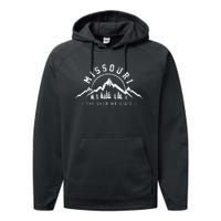 Missouri The Show Me State Est 1821 Vintage Mountains Gift Performance Fleece Hoodie