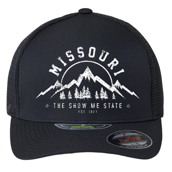 Missouri The Show Me State Est 1821 Vintage Mountains Gift Flexfit Unipanel Trucker Cap