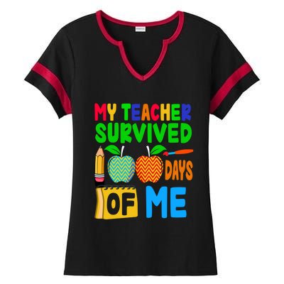 My Teacher Survived 100 Days Of Me Cool Gift Students Cute Gift Ladies Halftime Notch Neck Tee