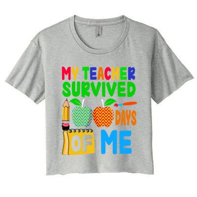 My Teacher Survived 100 Days Of Me Cool Gift Students Cute Gift Women's Crop Top Tee