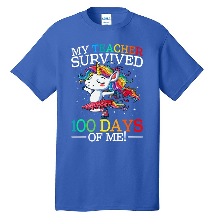 My Teacher Survived 100 Days Of Me Unicorn Cool Gift Tall T-Shirt