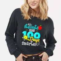 My Teacher Survived 100 Days Of Me Funny 100 Days Of School  Cropped Pullover Crew